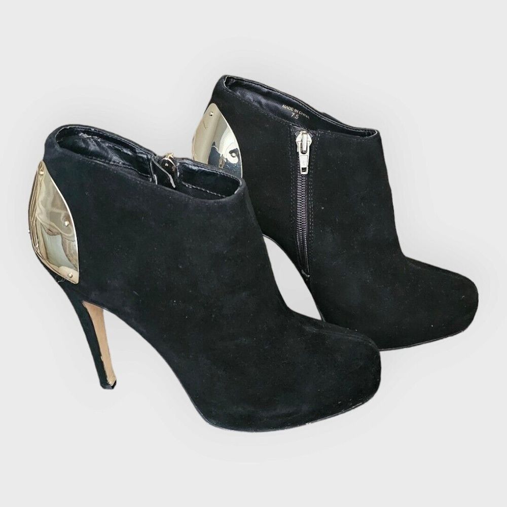DV -  DOLCE VITA WOMEN'S "BANSI" ANKLE BOOT BLACK SUEDE GOLD ACCENTS US SIZE 7.5